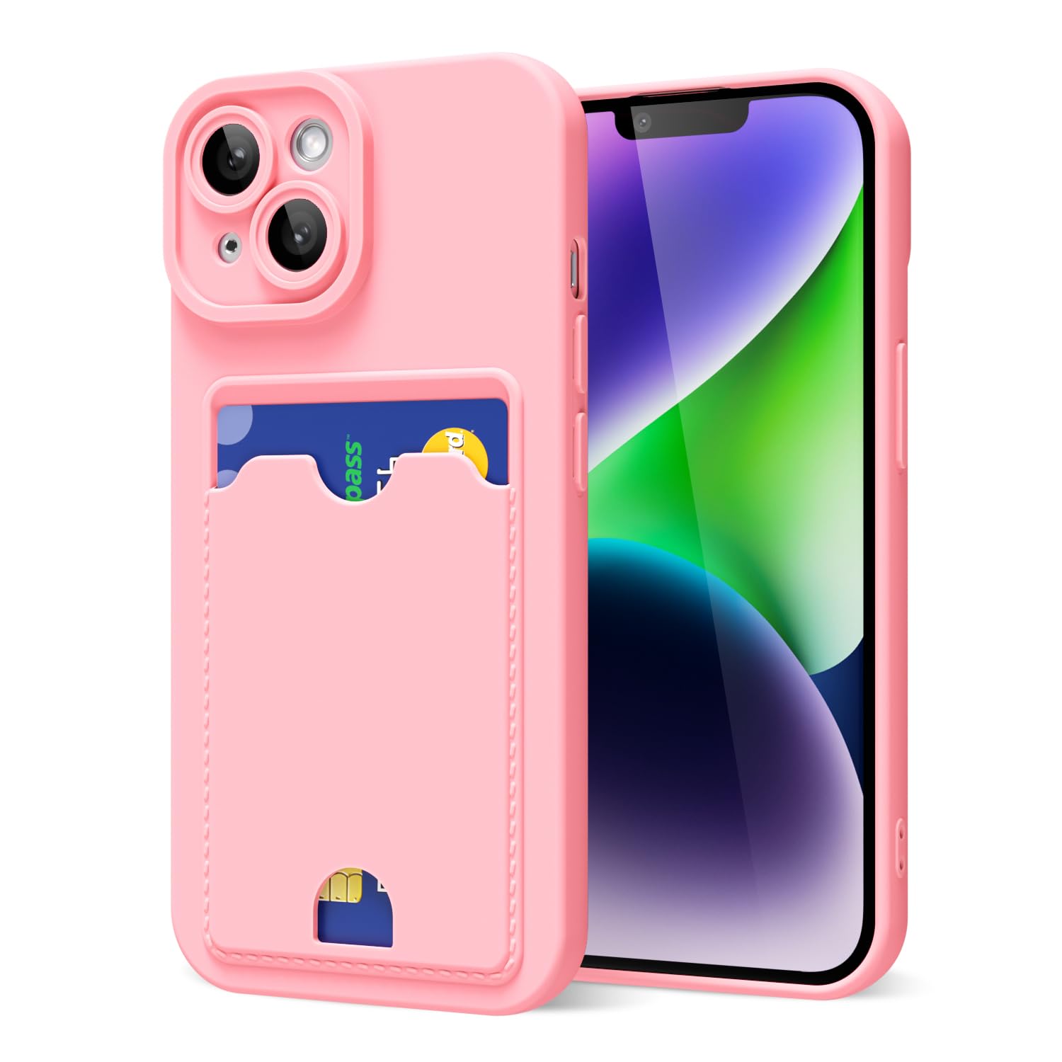 oakxco for iPhone 14 Case with Card Holder, Cute Silicone Wallet Phone Case with Credit Card Slot, Soft Rubber Thin Slim Purse for Women Men with