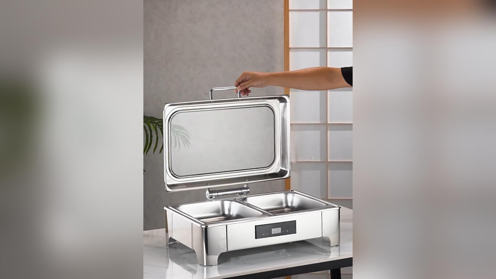 VFDZ 9L Chafing Dish Buffet Electrique, Buffets Chauffants Touche Intelligente, Commerce Chauffe-Plats, Arbre Hydraulique de Haute Qualité + Fenêtre de Visualisation(Size:1/2
