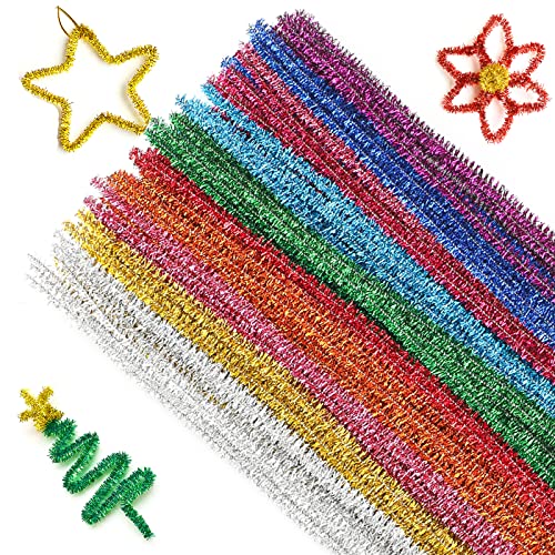 G2PLUS Glitzer Pfeifenreiniger 100 Stück Chenilledraht,6 MM * 30 cm, Ideal für DIY Craft Projekte, Weihnachtszierde Making - Bunt mit 10 Farben