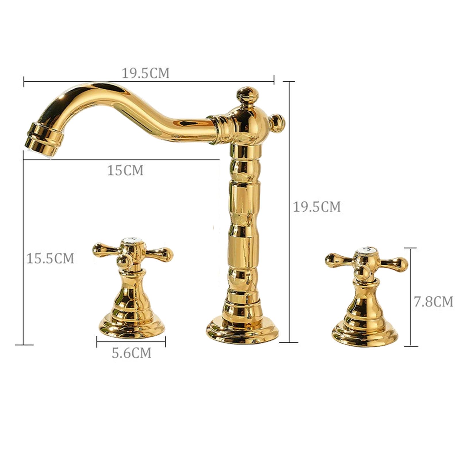 HLTYGWX Baterie do zlewów łazienkowych Miksery 3-otworowe Mosiężne krany umywalkowe Retro Uchwyt krzyżowy Gorące zimne złoto