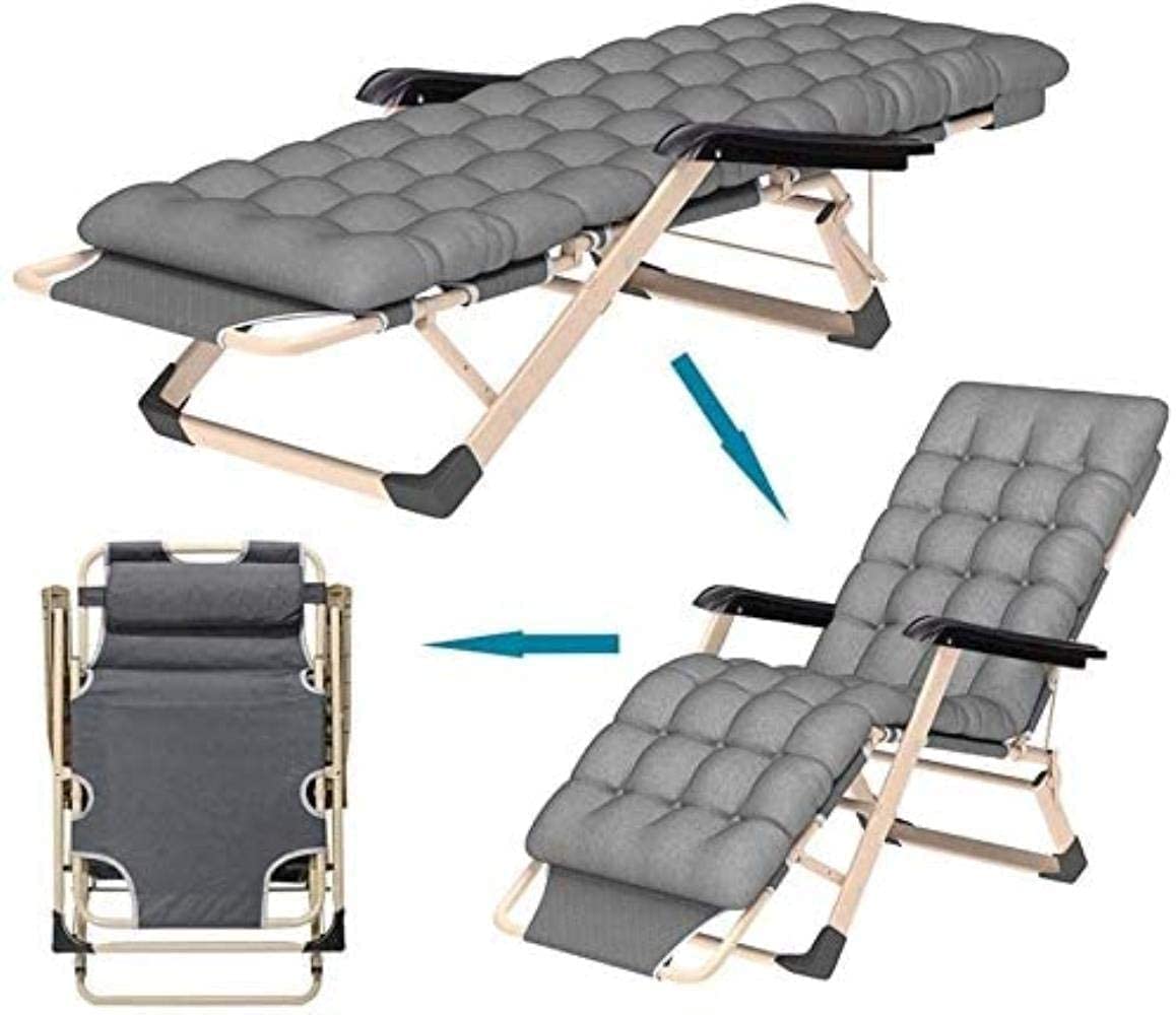 Chaise longue Chaise longue Loisirs avec oreillers inclinable Jardin Balcon inclinable avec coussin en coton épais Portable Zero Gravity Lit pliant Pont Double Oxford Tissu Lounger (Couleur : Bleu)