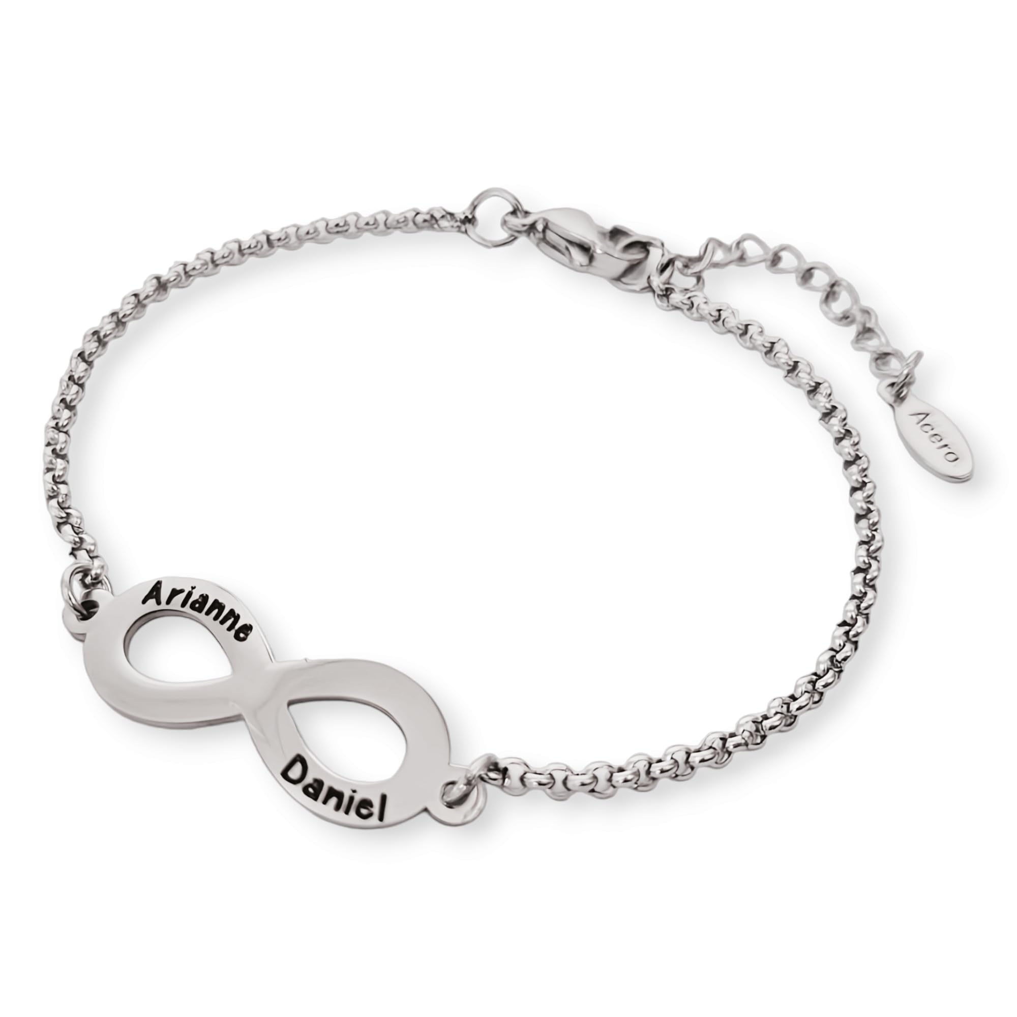 Pulsera infinito personalizada con nombres, de acero inoxidable, ajustable. Regalos para San Valentín. Regalos día de la Madre.
