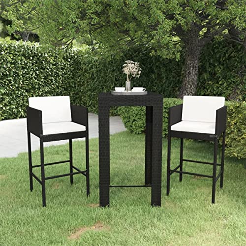 Image of BRISHI Outdoor Bar Set Garden Patio Bar Set 1+2 2 Chairs and Table Set Balcony Bar Table with Stool Set (Black)