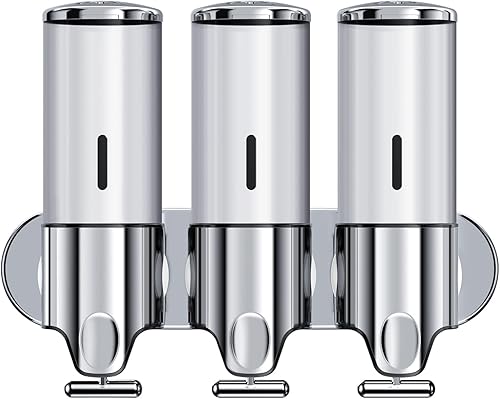 YIAOZ Dispensador y organizador de bomba de ducha de baño montado en la pared 3 en 1, con etiqueta impermeable, sostiene champú, acondicionador, gel