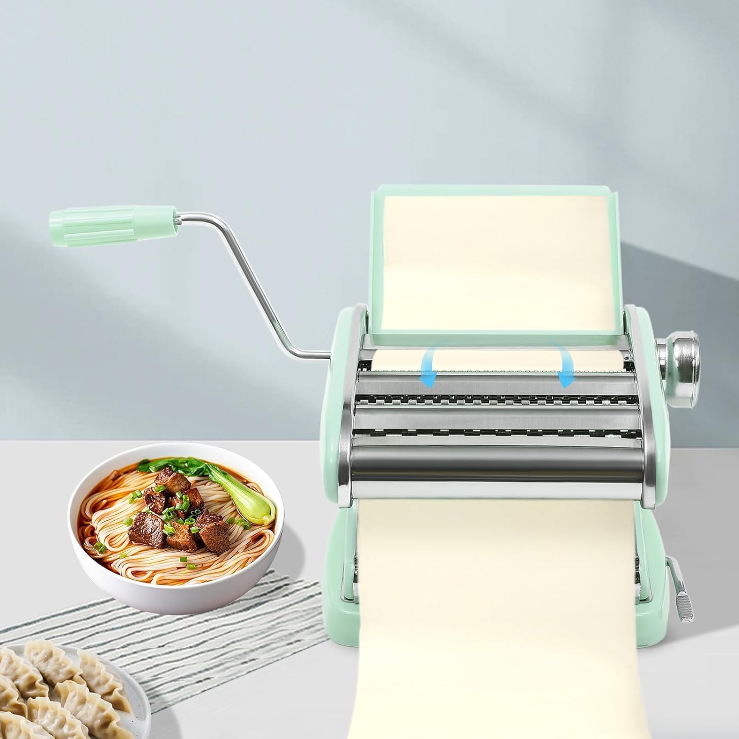 Máquina Manual para Hacer Pasta con 3 Cuchillas De Corte Y Rodillos De Acero Inoxidable, Adecuada para Hacer Pasta Casera, Lasaña Y Masa para Empanadillas. Pink