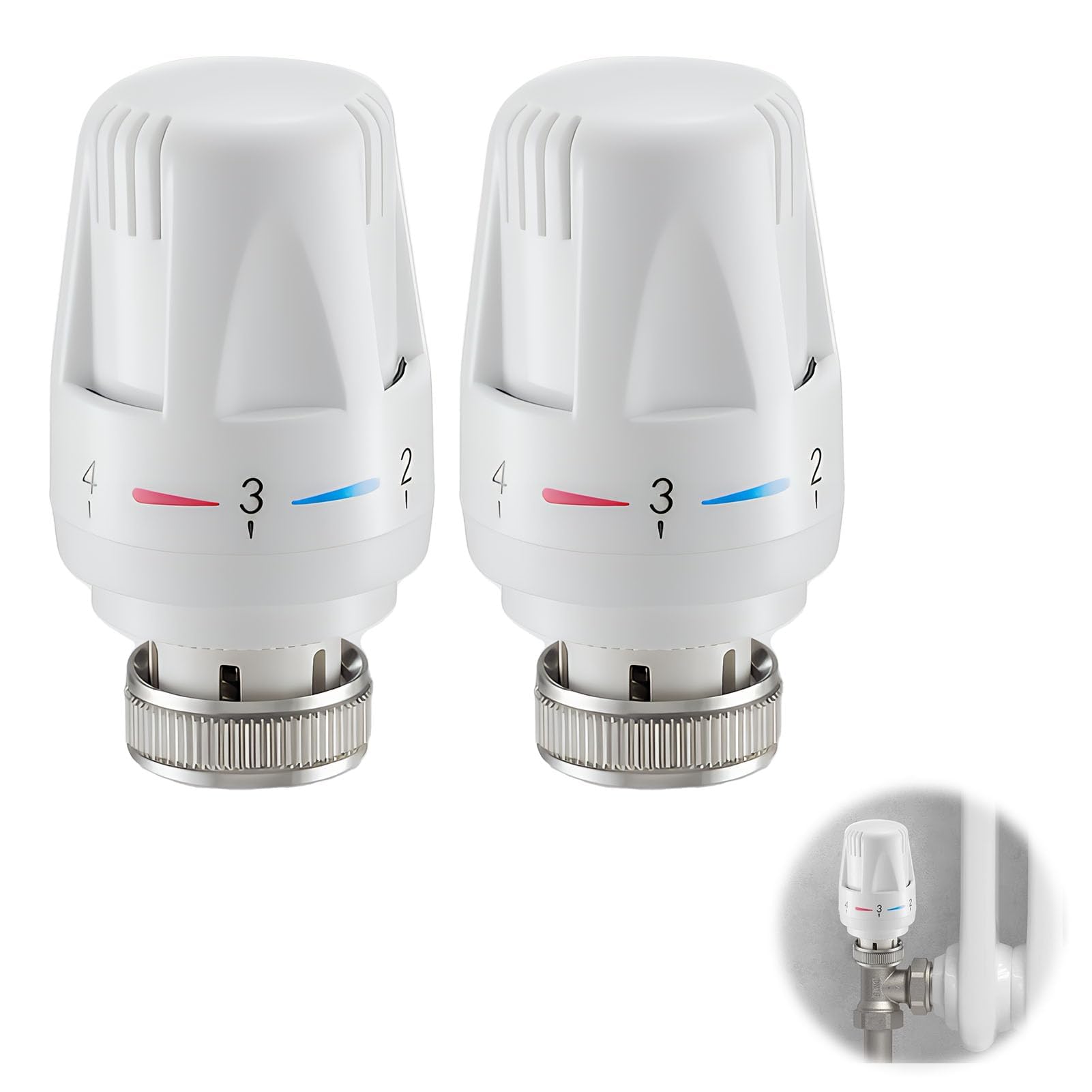 2 pcs Thermostatic Radiator Heads Automatical Temperature Control Heating System M30 x 1.5 Universal for Home Office or Home Plumbing, White