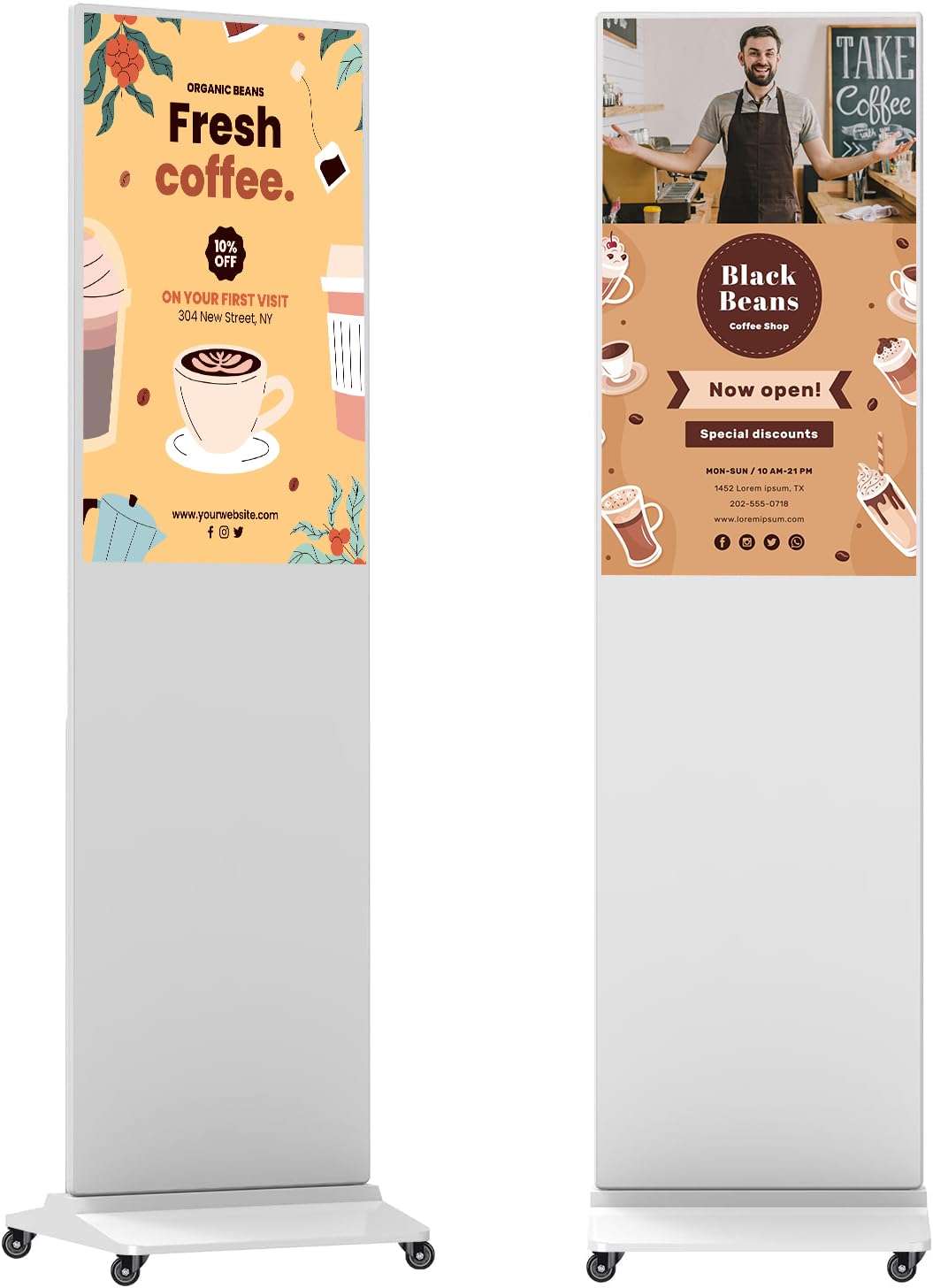 32 inch Indoor Digital Signage LCD Screen IPS Floor Standing Digital Kiosks Interactive Displays with WiFi HDMI/USB Input Auto AD Player, Android OS White