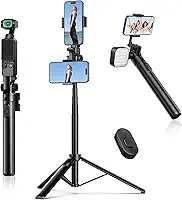 ULANZI MT-70 Tripé Extensível para Celular, Tripé de Vlog de 63' com 2 Clipes para Celular, Rotação de 360° para Câmera Dupla, Leve para Viagem