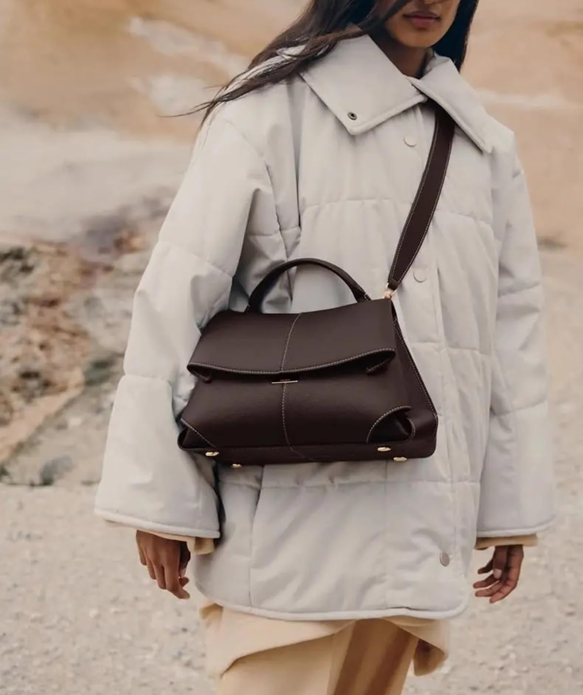 Women's Leather Handbag, Top Handle Satchel, Shoulder Crossbody Bag with Adjustable Strap (coffee) - Image 2