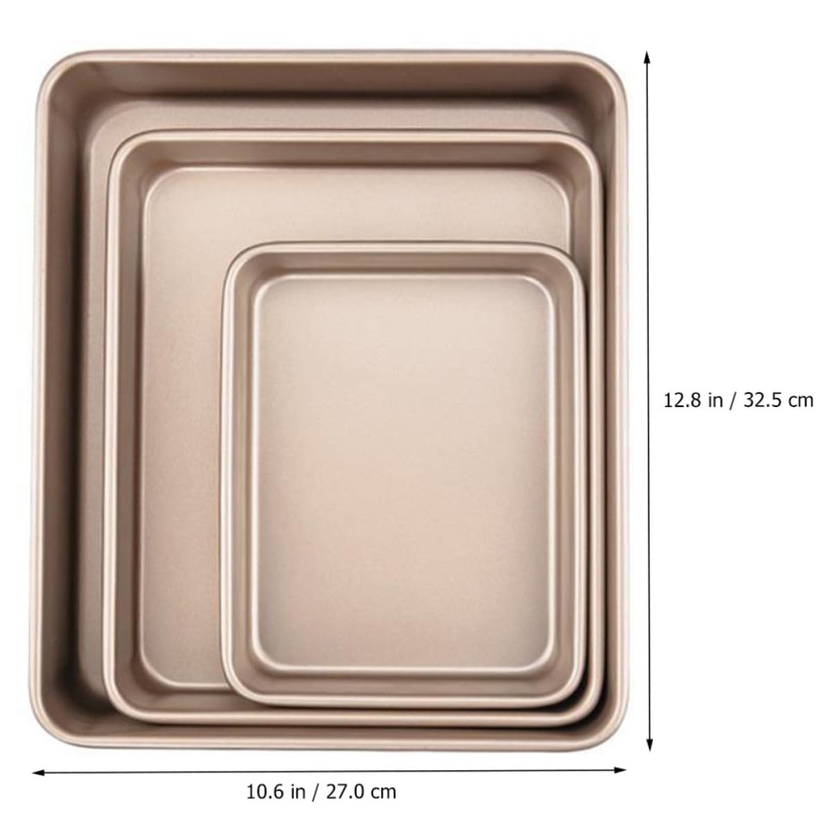 jojofuny Lot de 3 Plaques de Cuisson Rectangulaires en Acier Carbone Or, Moules à Pâtisserie Antiadhésifs pour Four, Design Simple, Cuisson Familiale