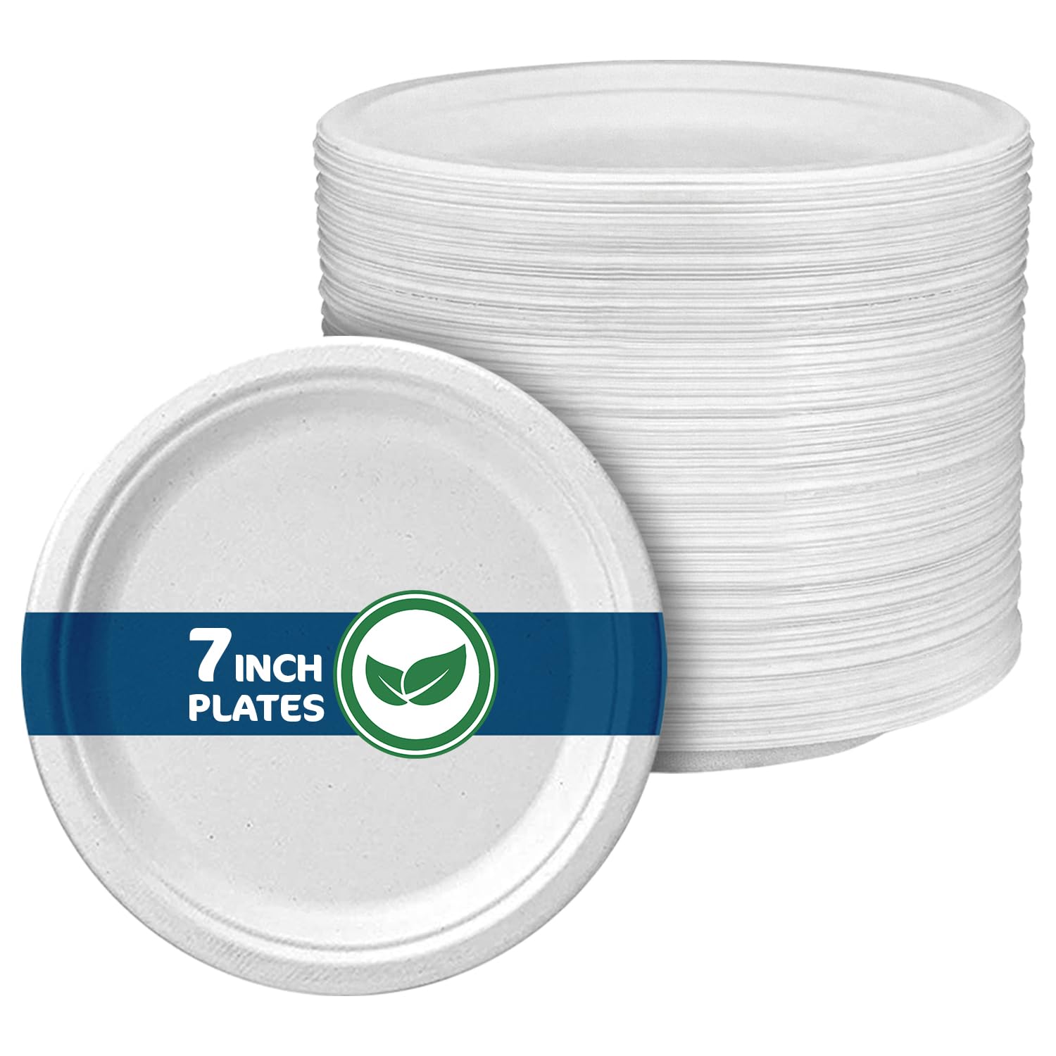 Disposable Paper Plate 7 Inch Heavy Duty Strong Bagasse Compostable Eco-Friendly Natural Sugarcane Fibers Round Plates for Hot & Cold Food Catering BirthdayDinner Party Office Picnic BBQs 100 Plates