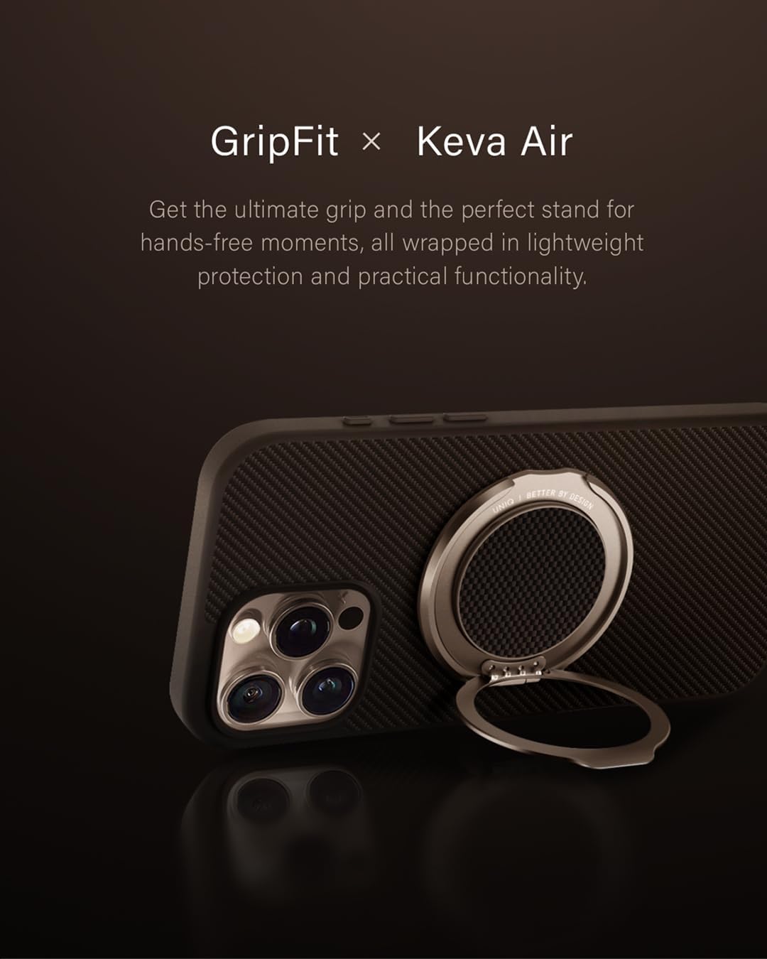 UNIQ KEVA AIR iPhone 16 Pro Max Case (Brown) + Detachable GRIPFIT™ Ring Holder | Premium Bundle