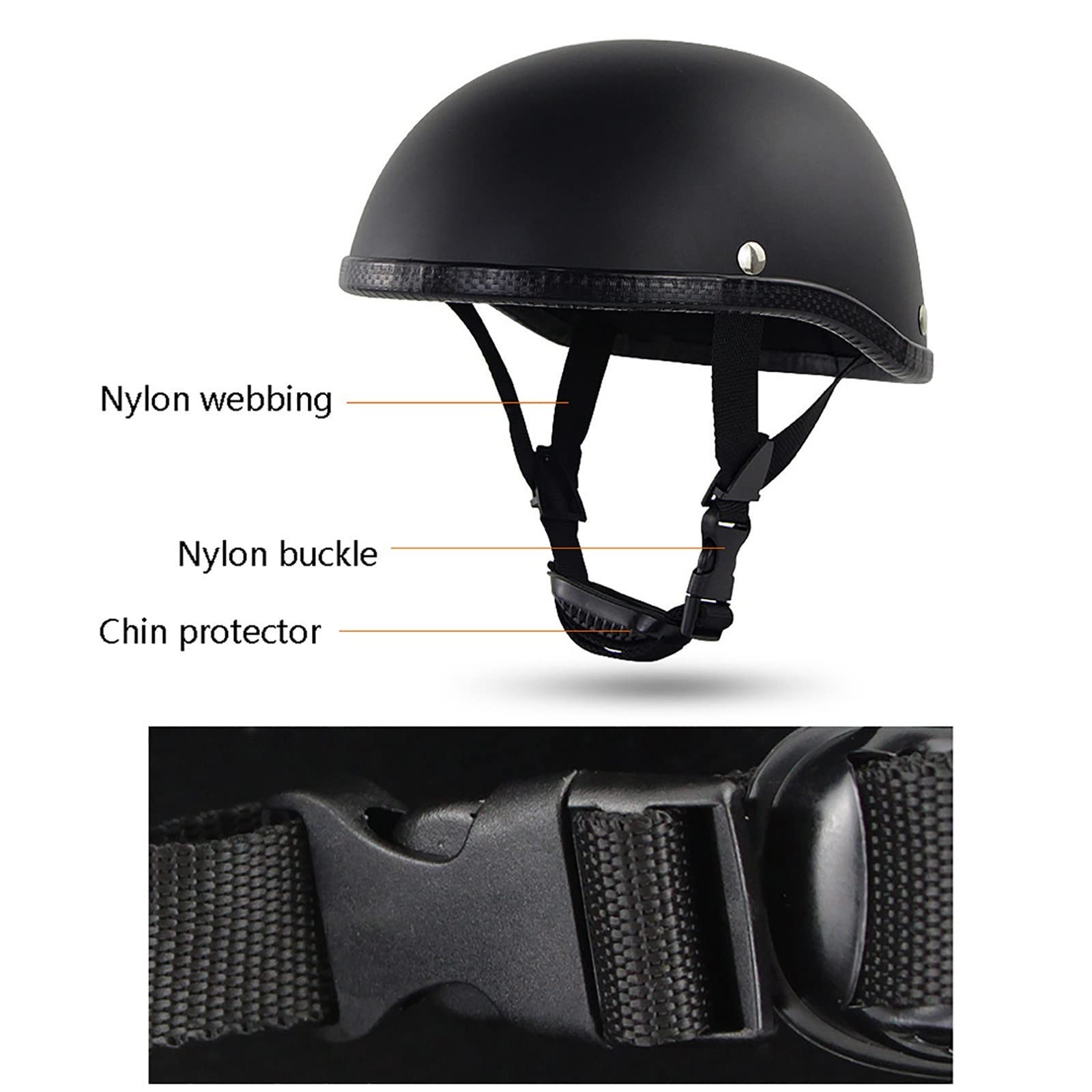 Casco Moto Mezza Faccia Vintage KIMISS - Nero Brillante, Leggero E Sicuro, Per Scooter E Bici