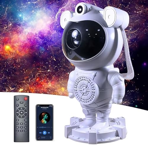 Projetor Astronauta Com Som Bluetooth Robô Luminária De Estrelas Nebulosas Galaxias Lua Luz Noturna