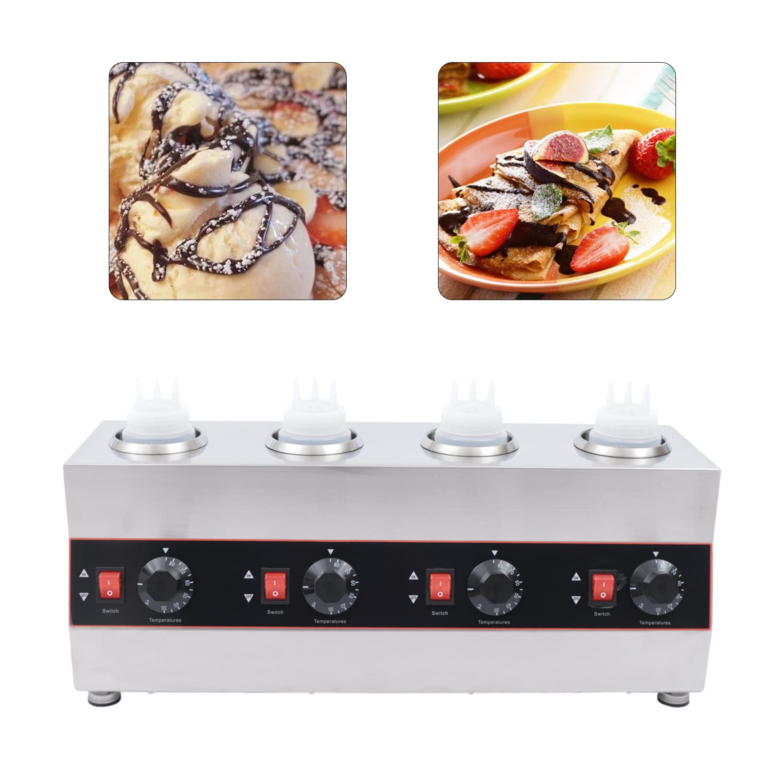 Scaldassalse in acciaio inox, 640 W, 4 scaldavivande elettrici, 220 V, 50 Hz, 30 – 85 °C, riscaldamento a secco