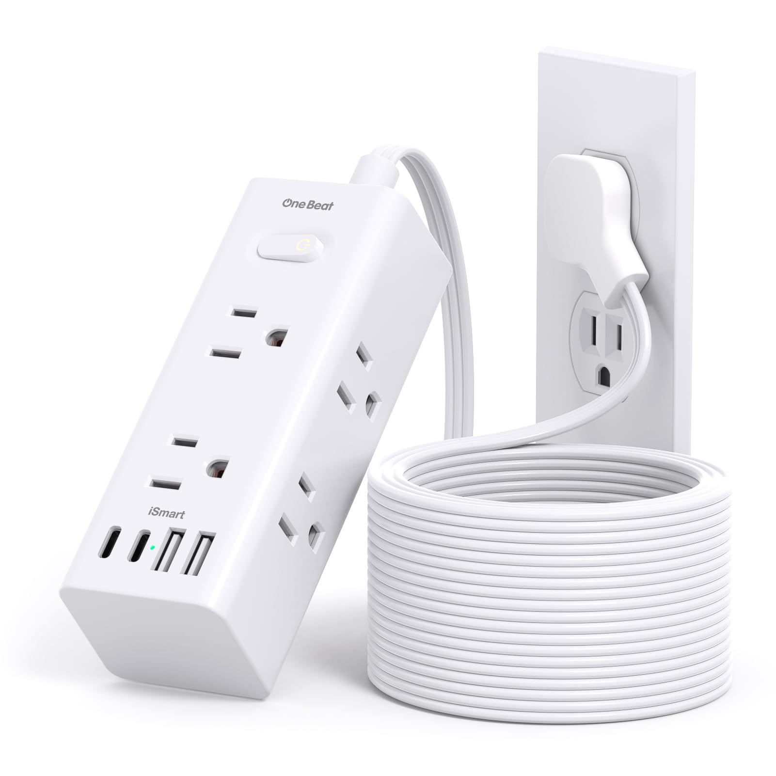 Photo 1 of 15Ft Extension Cord with Multiple Outlets, Flat Plug Power Strip Surge Protector with 15 Ft Long Cord, 6 Outlet 3 USB Ports (1 USB C), Multi Outlet Wall Plug for Travel, College, Dorm Room Essentials