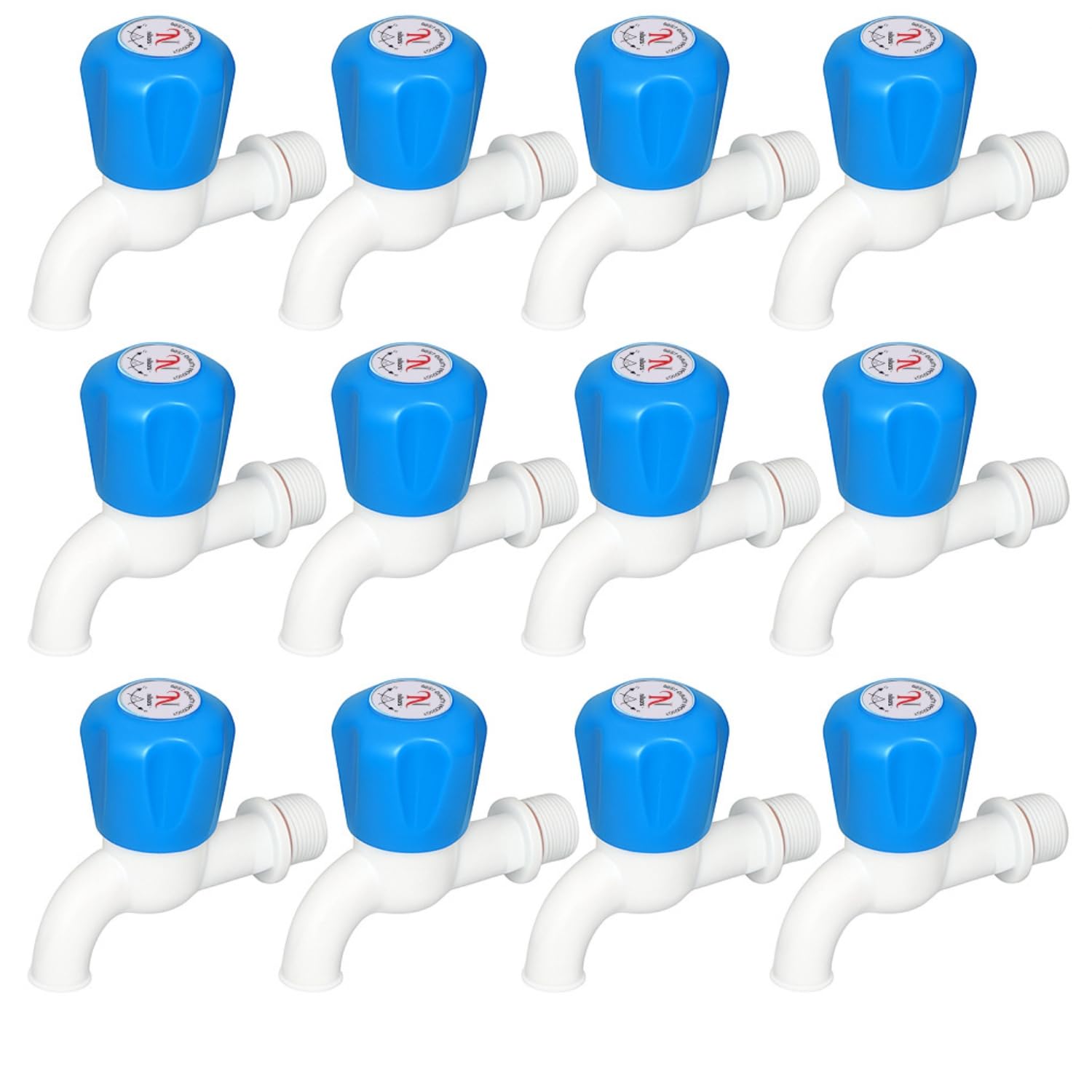 PVC Blue Classic Bib Cock Tap (12 Pieces Bulk Pack) | Strong Plastic Water Tap for Home, Commercial & Rental Use | Wall Mounted Bib Cock