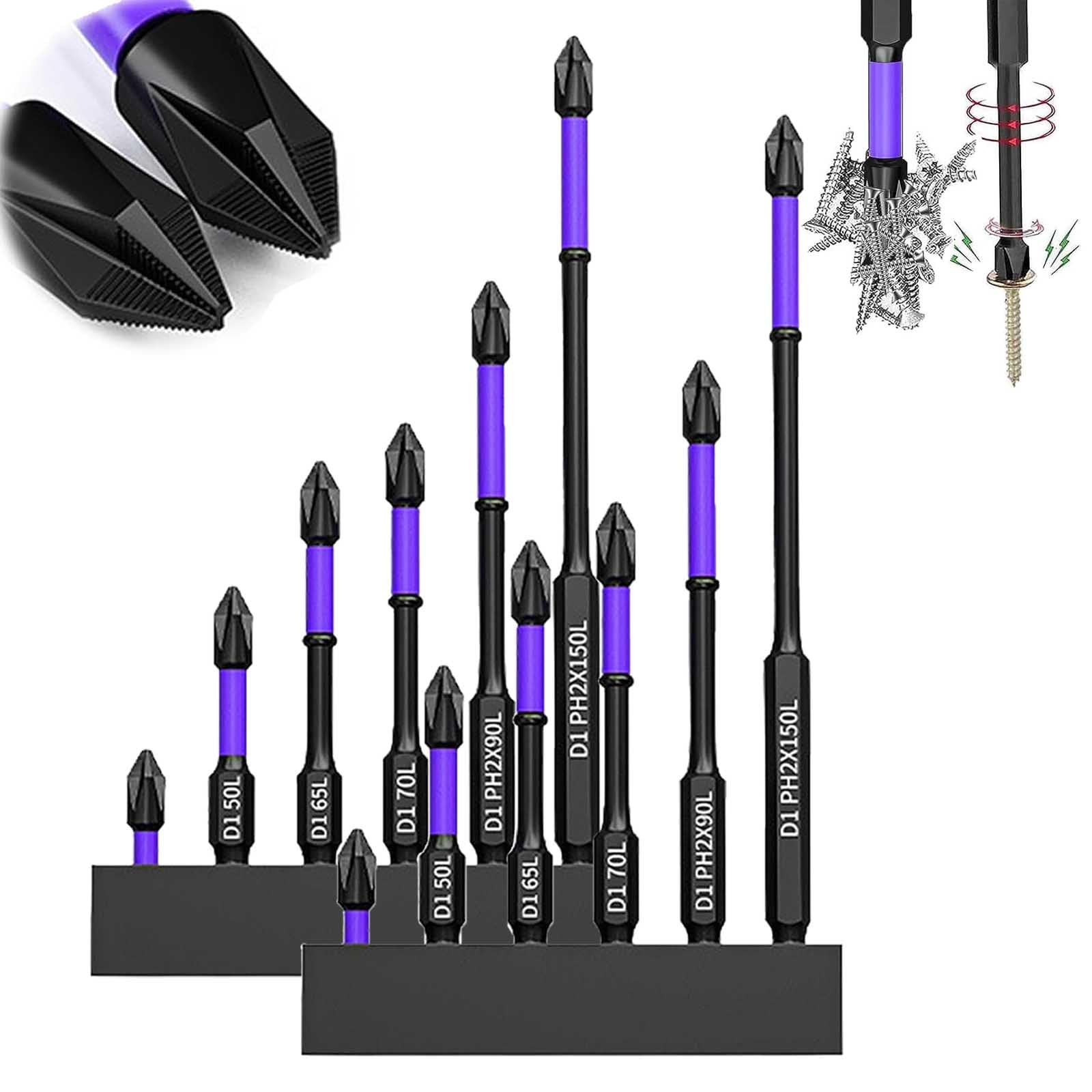 6-Piece D1 Magnetic Screwdriver Bit Set - Anti-Slip Shock-Proof Impact Driver Bits