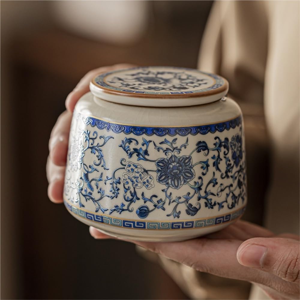 Cukierniczka niebiesko-biały porcelanowy dzbanek do herbaty, kuchnia domowa, herbata luzem, szczelny dzbanek, pojemnik na herbatę