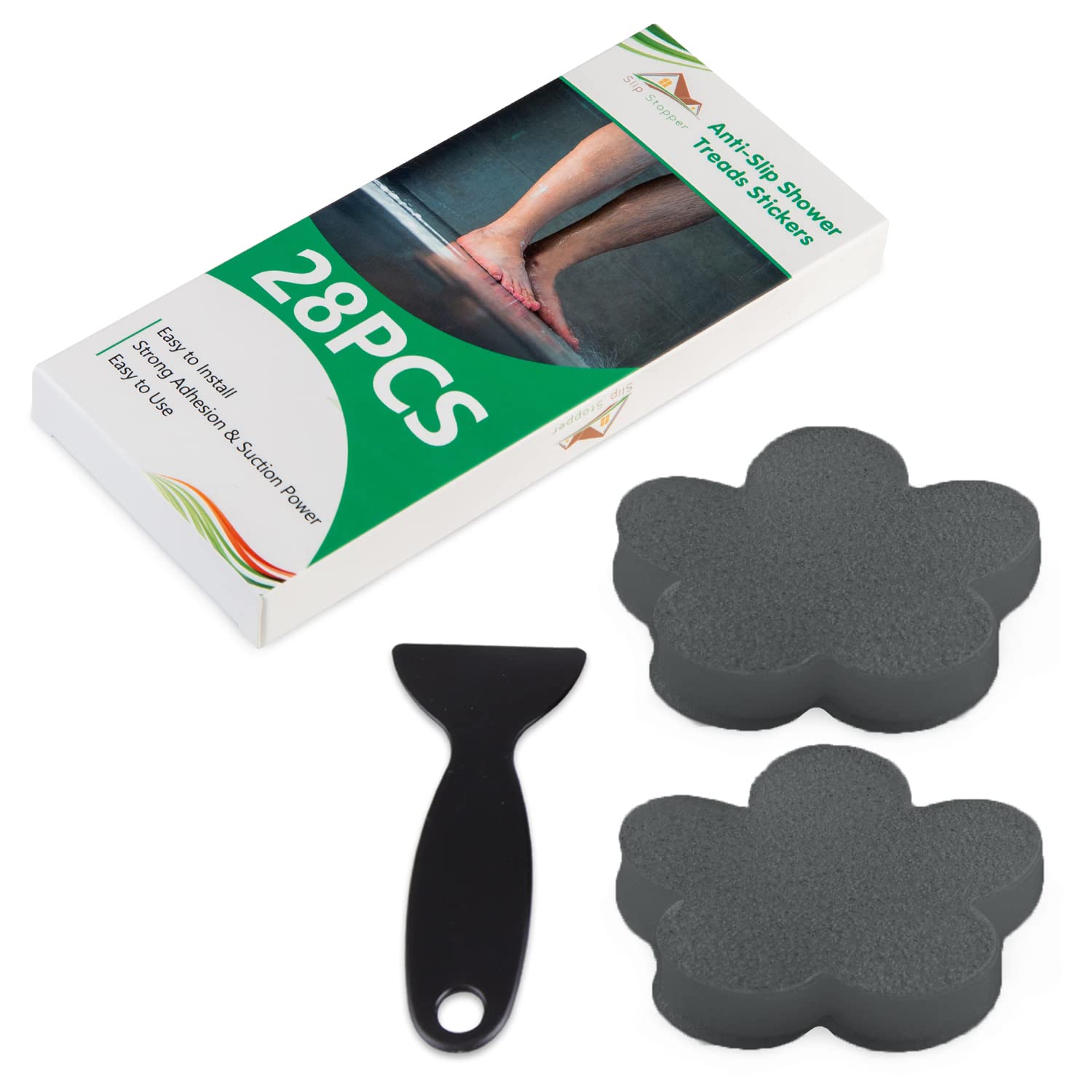 Pegatinas antideslizantes para bañera, 28 unidades, calcomanías antideslizantes para ducha, bañera, baño, escaleras, flores, color gris