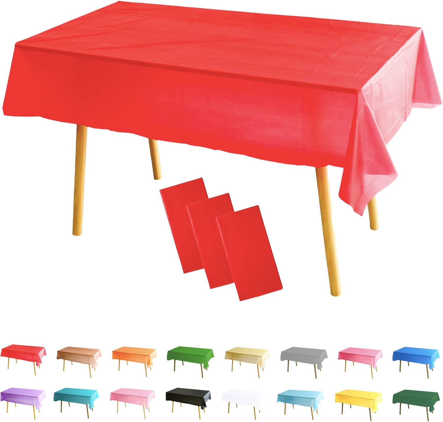 POPOYU 3 Pack Red Christmas Table Cloth Party Disposable Tablecloths