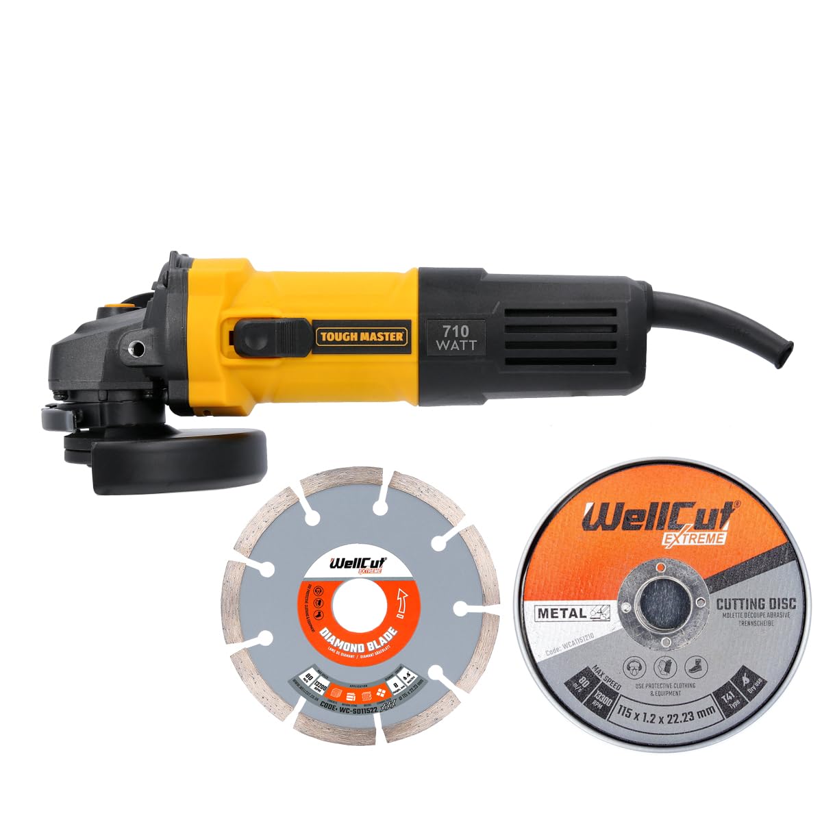TOUGH MASTER Angle Grinder 125mm with Cutting Discs& Dimond Blade 115mm