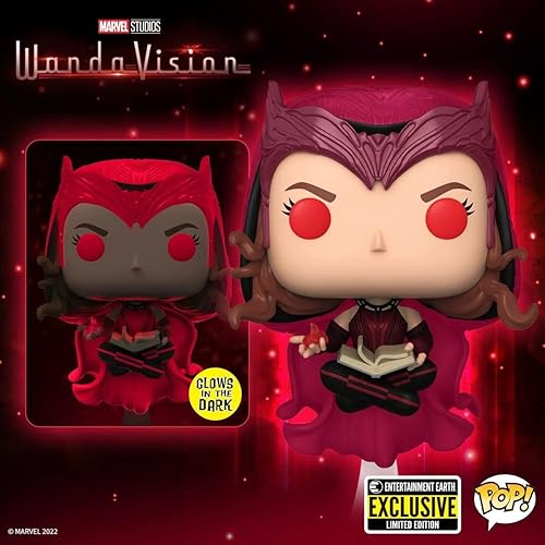 Miniatura 4 de POP Marvel: WandaVision - Figura de vinilo exclusiva de Funko de la bruja escarlata que brilla en la oscuridad (paquete con funda protectora de caja