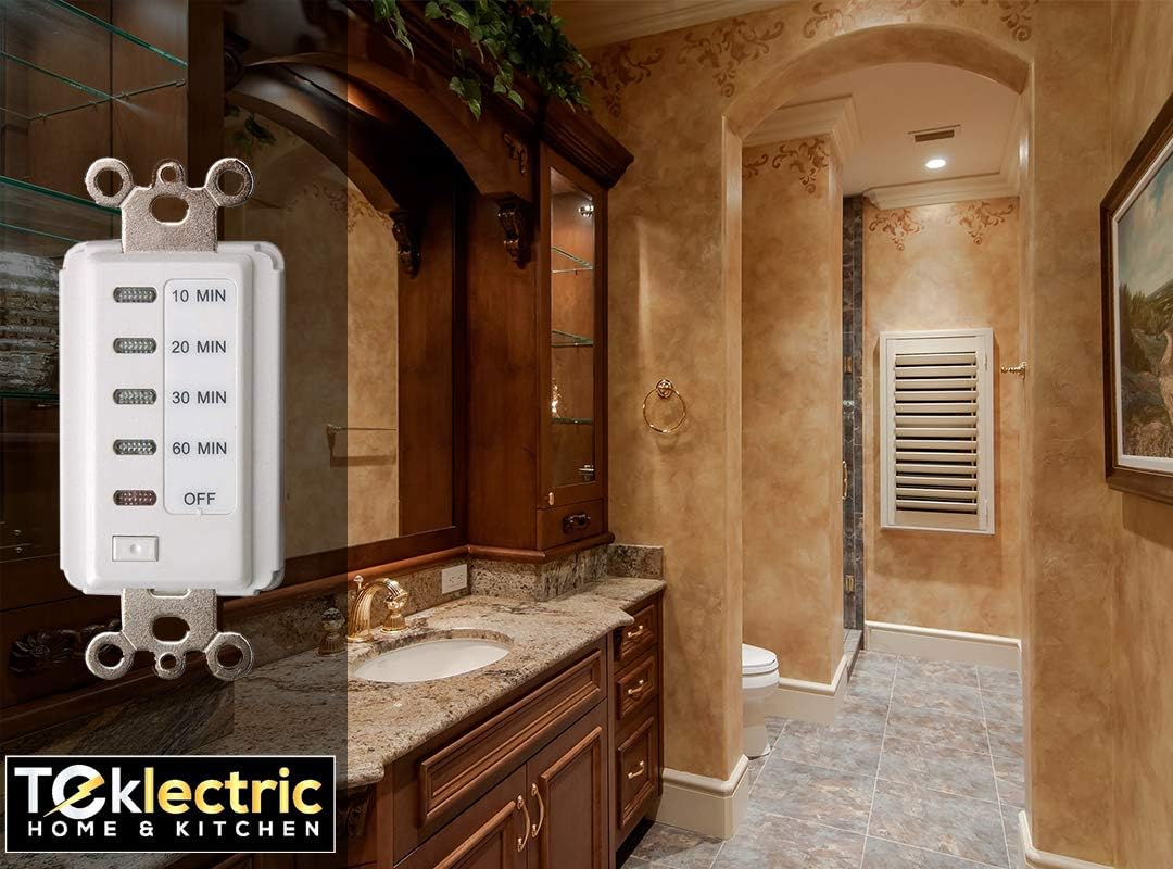 Bathroom Fan Auto Shut Off 60-30-20-10 Minute Preset Countdown Wall Switch Timer White 60-Minute