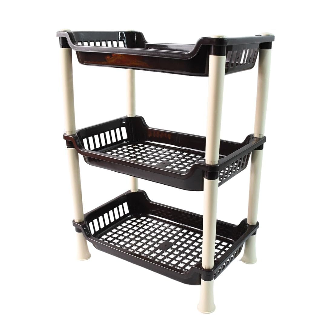 Mclear 3-Tier Multipurpose Plastic Storage Rack, Sturdy & Durable Organizer Shelf for Kitchen, Bathroom, Office & Living Room, Easy Assembly, Space-Saving, Ventilated Design – Brown & Beige-image-11