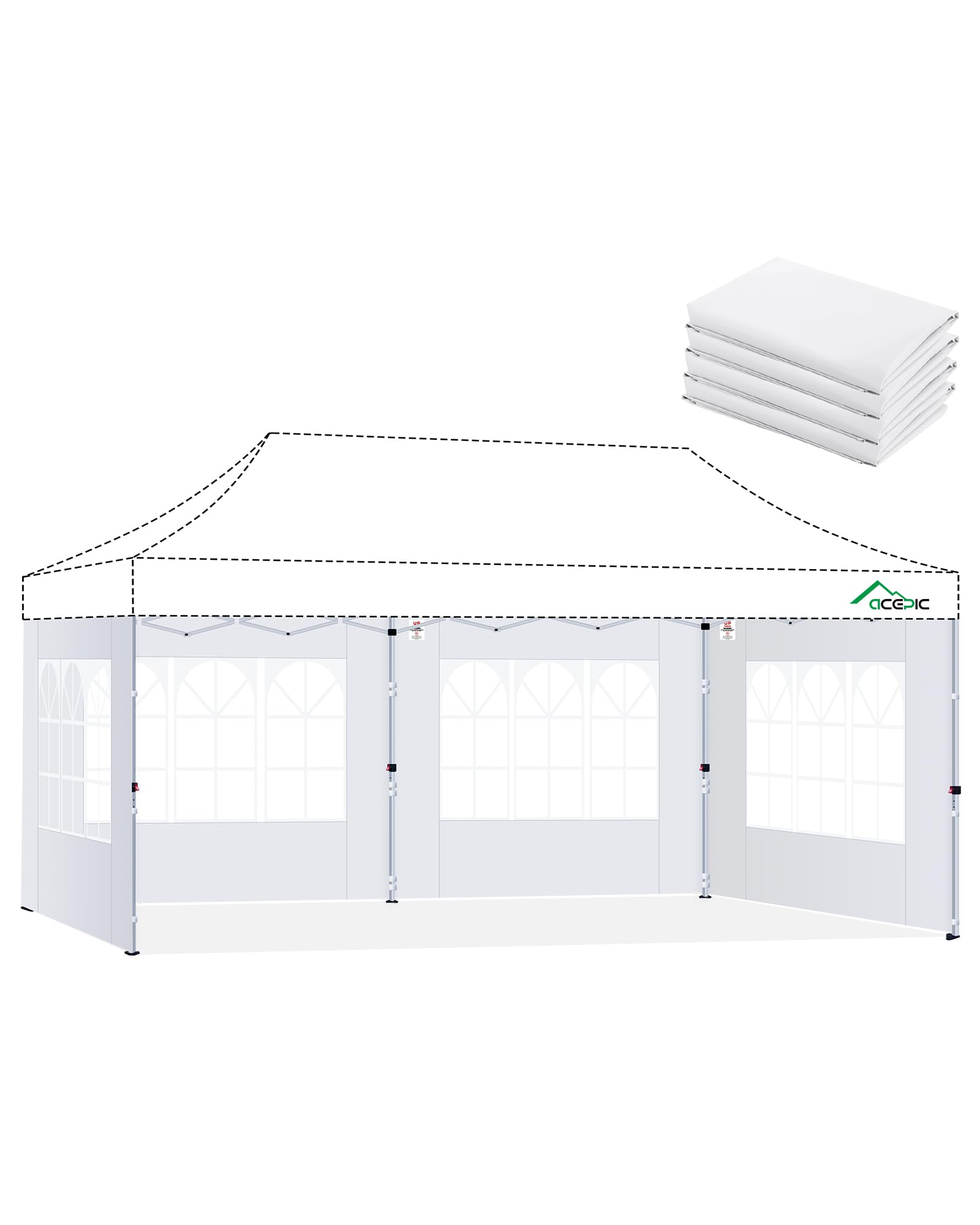 Acepic Lot de 4 panneaux latéraux de tonnelle avec fenêtre et fermeture auto-agrippante pour tonnelle de 3 x 6 m, comme protection contre le vent et brise-vue pour tente de fête, imperméables (blanc