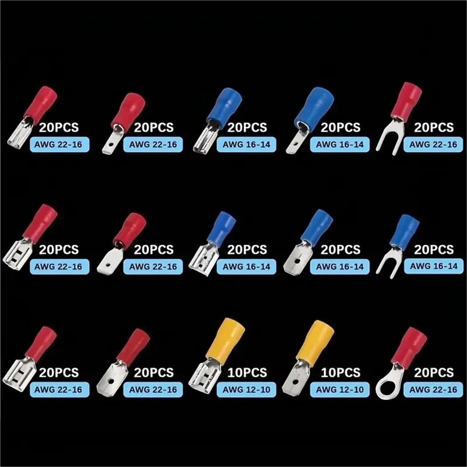 Cosse A Sertir 678 102 Pièces 15 Type Mâle Femelle Pelle Anneau Fourche Électrique Sertissage Terminal Connecteur Kit(678pcs)