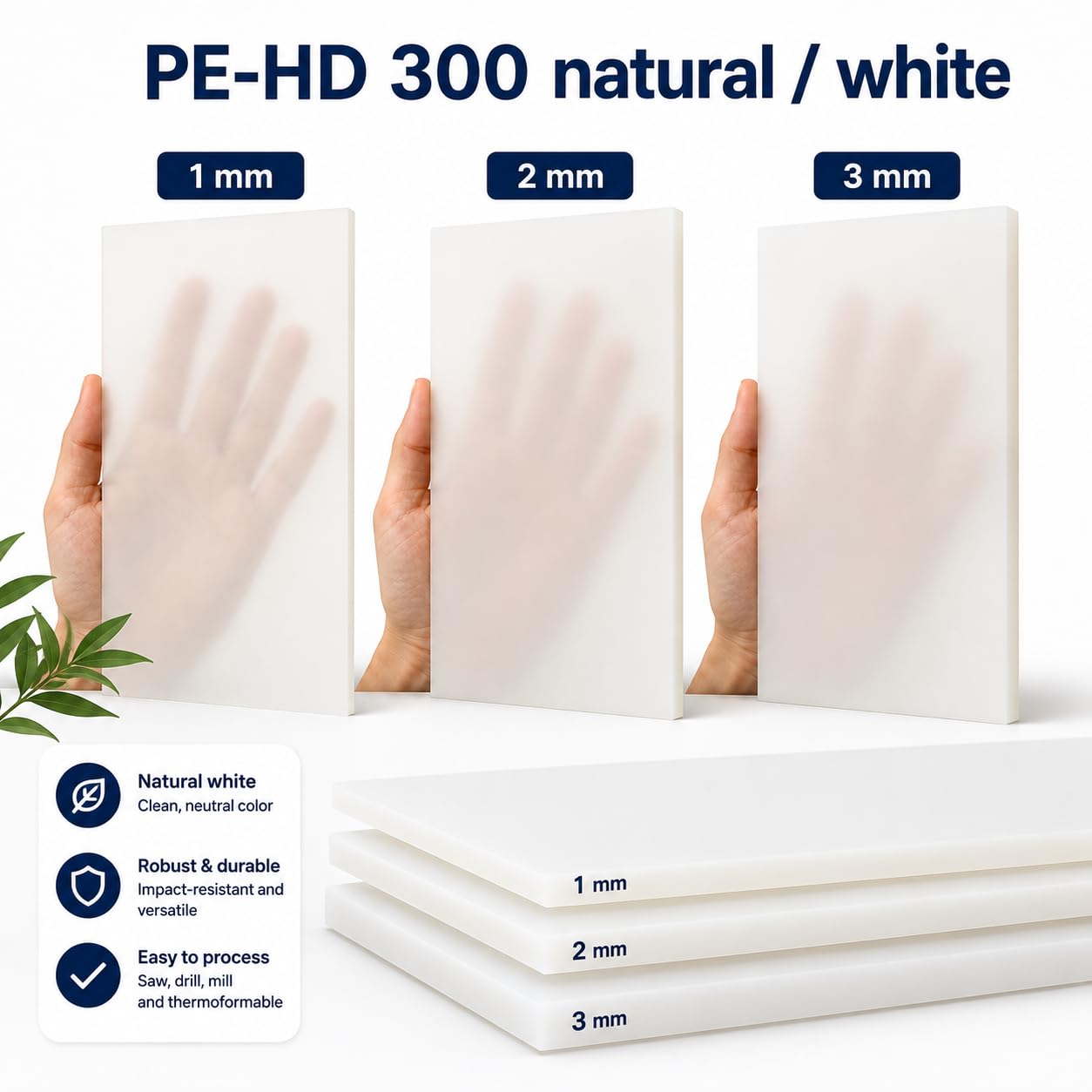 PE-HD Polyethylen Kunststoffplatte 1-30 mm weiß Natur verschiedene Formate (3,0 mm, 1000 x 495 mm)