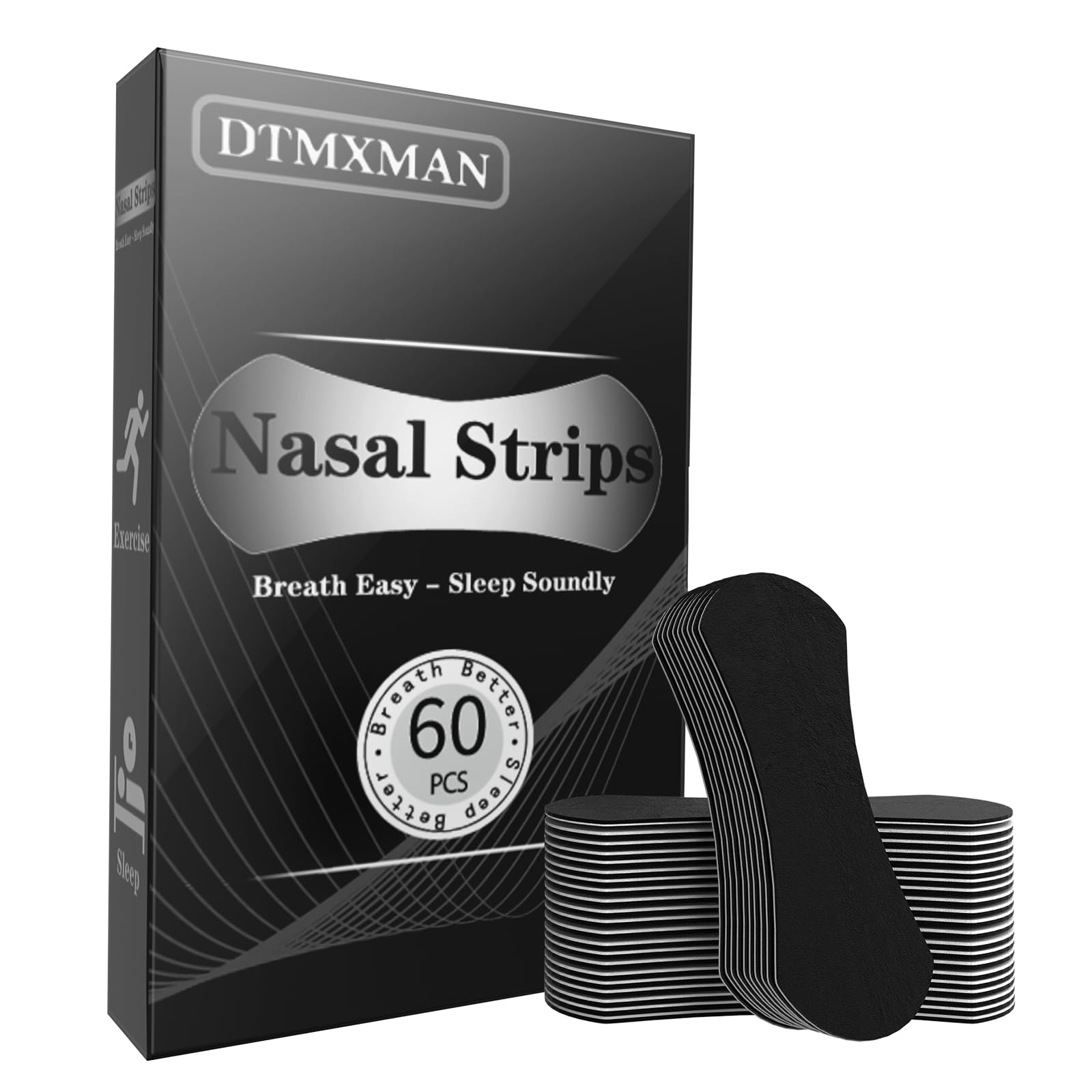 DtMxMan Nasal Strips for Breathing 60 Count - Nose Strips for Snoring Sleeping Improve Athletic Performance Instant Reduces