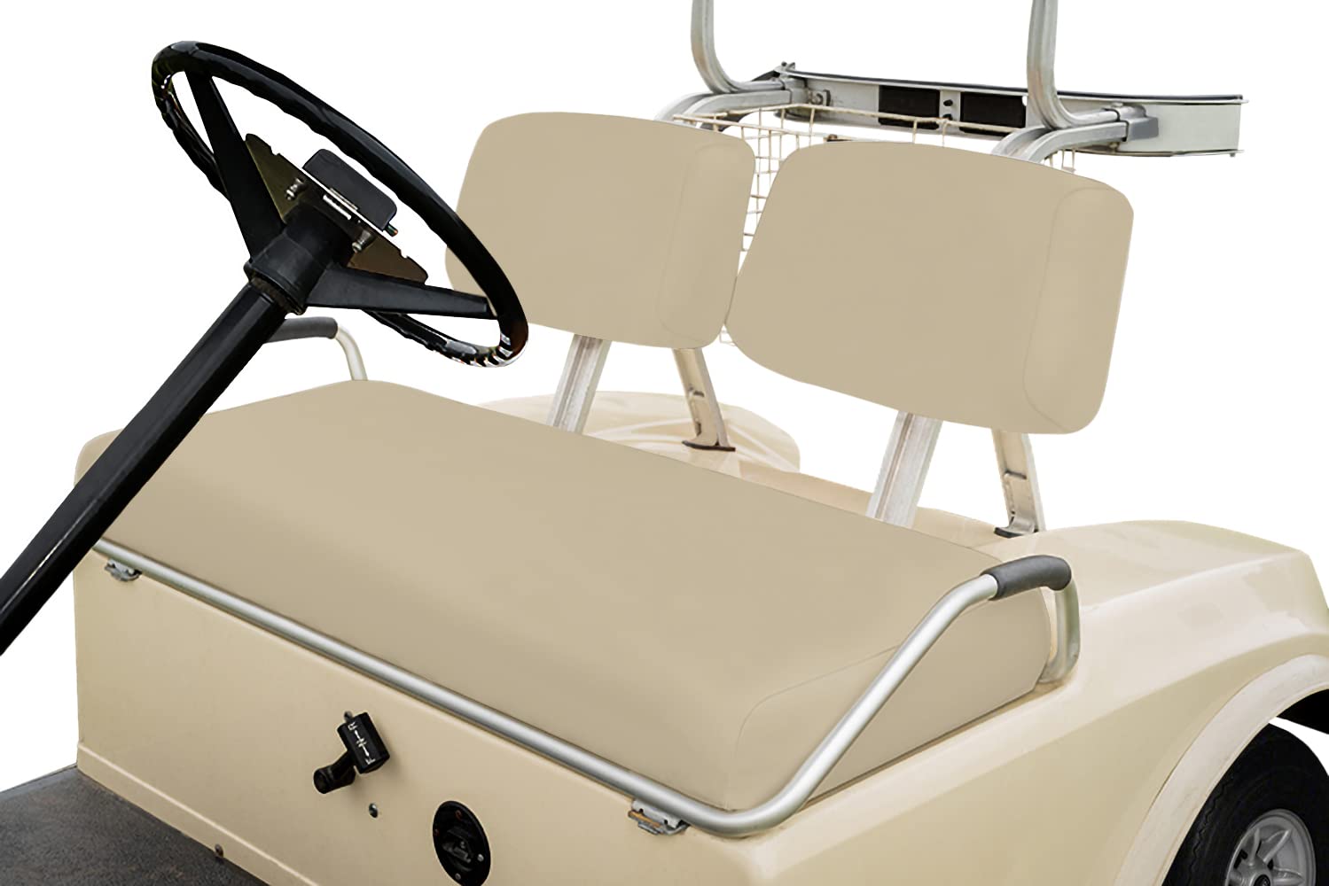 Huskey - 4 Fundas De Asiento Delantero/trasero Para Club Car DS 2000.5 Modelos Eléctricos Y De Gasolina De Ajuste Personalizado, Dos Tonos, Color Negro Con Rayas Azules Y Ribetes, Vinilo De