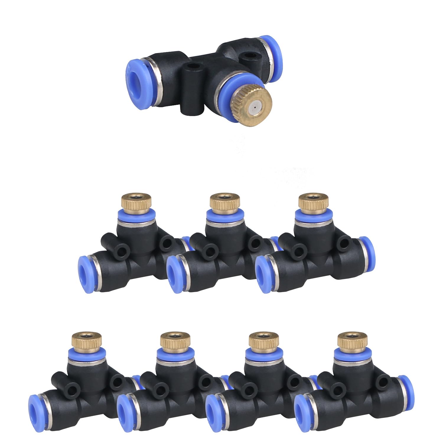 Aopin Mister Nozzle, Outside Brass Mist Nozzles Tees for 1/4'' Hose, Outdoor Water Misting Cooling System Sprinkler Parts for Flower Watering, landscaping,Patio,Lawn,Greenhouse,8Pcs,