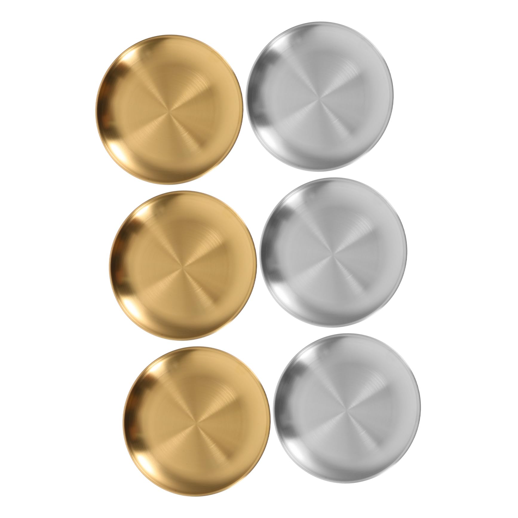 Lot de 6 Assiettes Rondes en Acier Inoxydable Doré et Argenté, 15 Cm, Faciles à Nettoyer, Polyvalentes, Cuisine et Barbecues Festifs