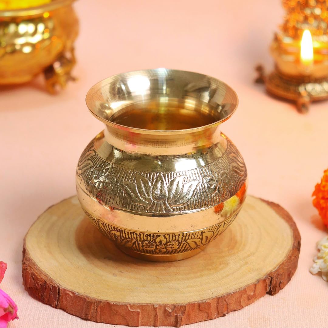 The Spiritual Living Brass Lota for Puja | 3 Inch - 150 ML | Pooja Samagri | Karwachauth | for Shivling | Puja Small Size | Pital Ka Lota | Kalash | Lotta for Pooja-image-1