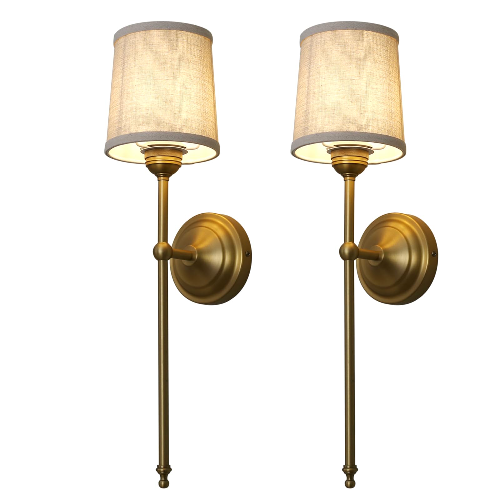 Permo Set of 2 Pack Rustic Vintage Wall Sconce Lighting Indoor Wall Light Fixture Nightstand Lamps with Fabric Shade for Bedrooms Bedside Reading (Linen)