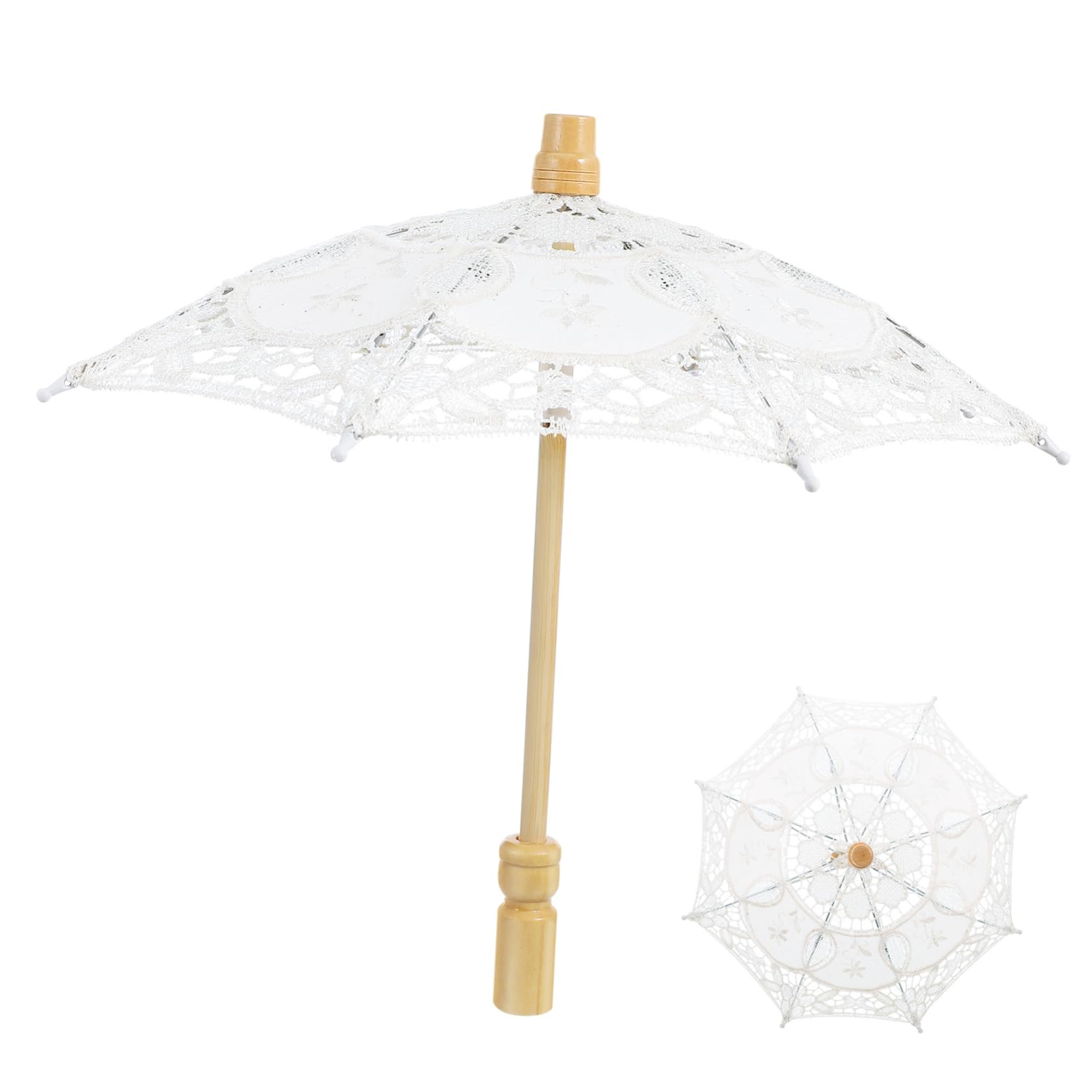 JEWEDECO Lace Umbrella Vintage White Lace for Wedding Decorative Photography Prop Compact and Portable