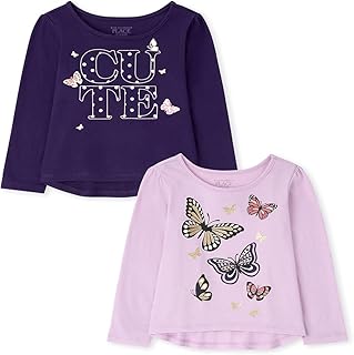 The Children's Place Baby Toddler Girl Long Sleeve Butterfly Top 2-Pack