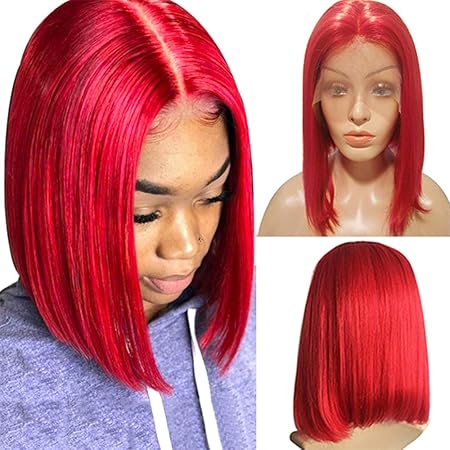 Amazon Com Pre Plucked Red Lace Bob Wigs 180 Density Brazilian Virgin Human Hair 12inch Lace Front Middle Part 13 4 Frontal Straight Bleach Knots With Baby Hair Red Bob Wig For Women Beauty