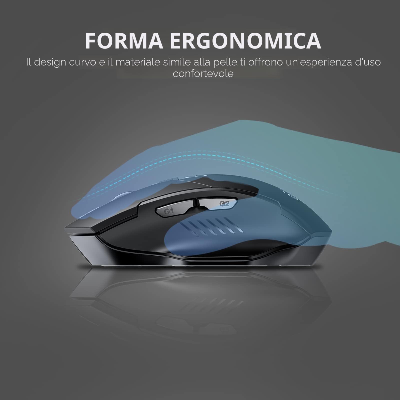 INPHIC Mouse Bluetooth wireless ricaricabile silenzioso multi-dispositivo (Tri-Mode: BT 5.0/4.0 + 2.4G), Livello della batteria visibile, ergonomico portatile 1600 DPI per PC laptop, Nero