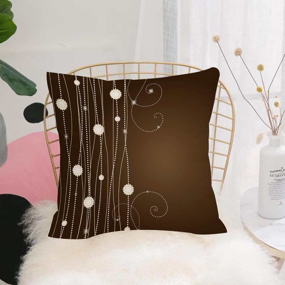 HYOSXW Cushion Cover,Throw Pillow Case Home Decorative for Living Room Bedroom Sofa Chair 16X16 Inch,Art design with shiny lines and flower elements on brown background,Pillowcase 40X40cm