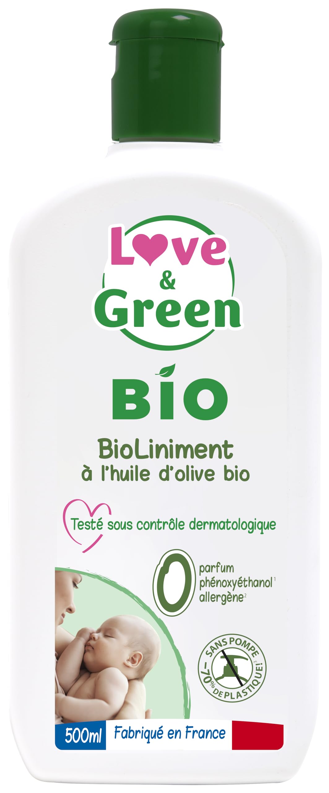 Love & Green BioLiniment certifié Bio Sans parfum - 500ml - Fabriqué en France