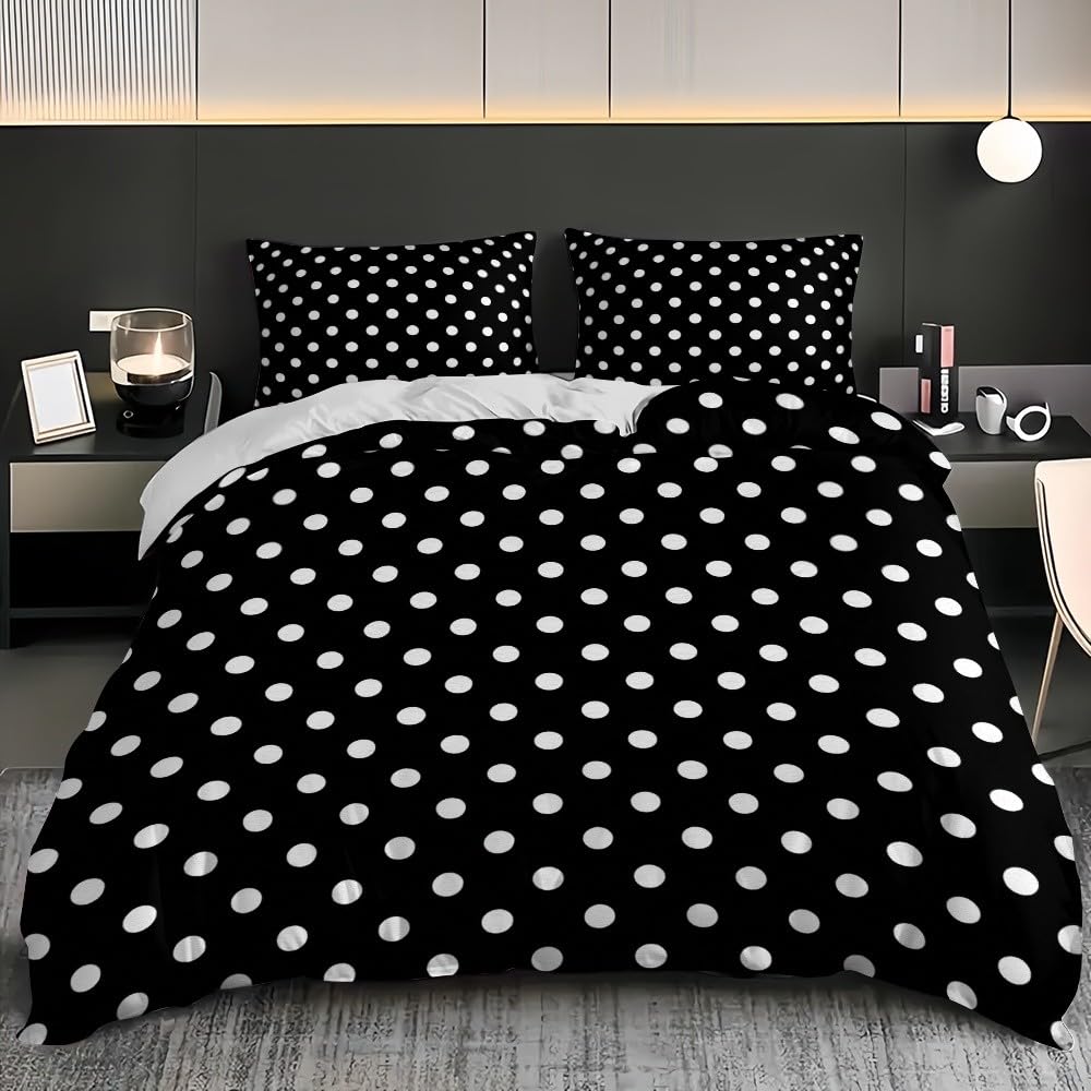 3-częściowy komplet pościeli 155 x 220 cm, poszewka na kołdrę z miękkiej mikrofibry w kropki i 2 poszewki na poduszkę 80 x 80 cm, na łóżko pojedyncze