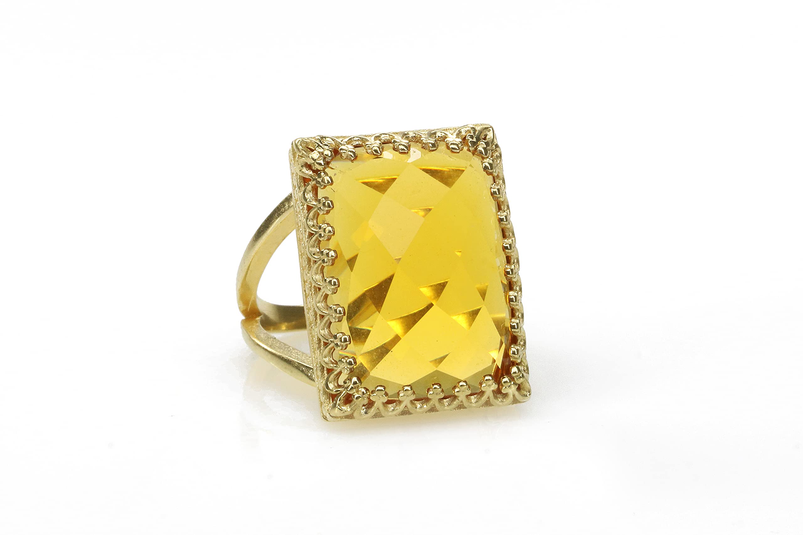 Anillo Anémona Citrino Brillante - Joyería de Moda para Mujer - Anillo de Cristal Grande Hecho a Mano