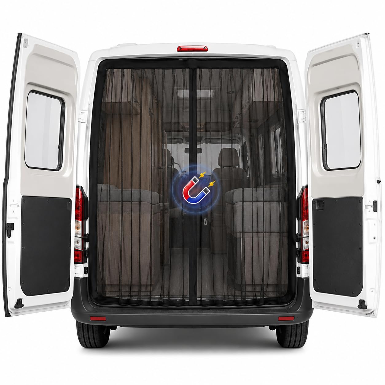 Daromigo Moskitiera Van z magnesem, 180 x 150 cm, moskitiera samochodowa do VW T5, T6, T6.1, Vito, drzwi boczne, drzwi przesuwne, klapa tylna, centralne zamknięcie magnetyczne do ochrony przed owadami