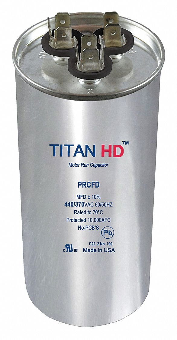 Titan HD Round Motor Dual Run Capacitor,45/5 Microfarad Rating,370-440VAC Voltage