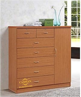 CASPIAN Wooden Chest of Drawers (Mogany) | Multipurpose Engineered Wood Storage Furniture with 7 Drawers | Sideboard Closet Organizer | Filing Cabinet for Home, Bedroom, Living Room & Office