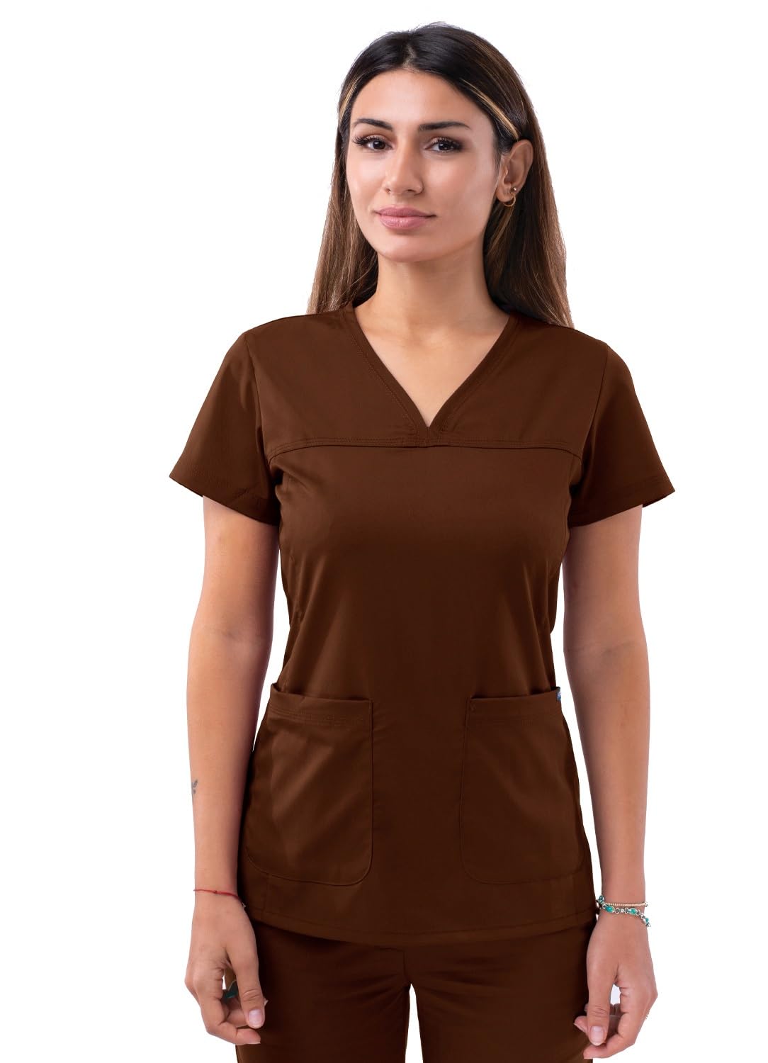 Adar Pro Scrubs for Women - Sweetheart V-Neck Scrub Top - P4210 - Coffee - L